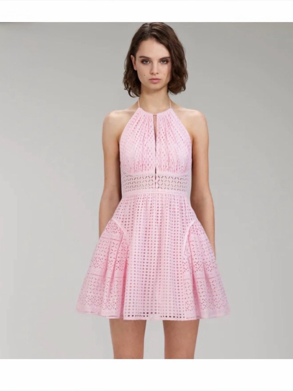 Self-Portrait Light Pink Eyelet Halter Mini Dress